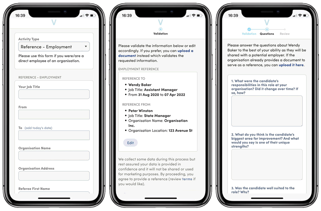 Reference Check Candidate Flow