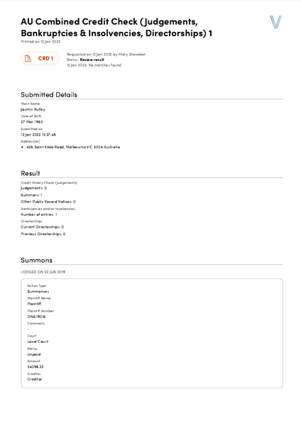 Credit Check Sample Report