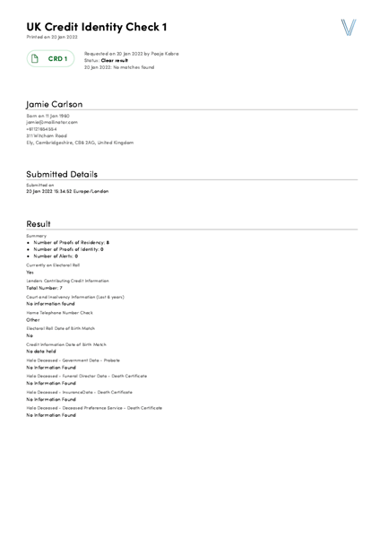 Credit Check Sample Report