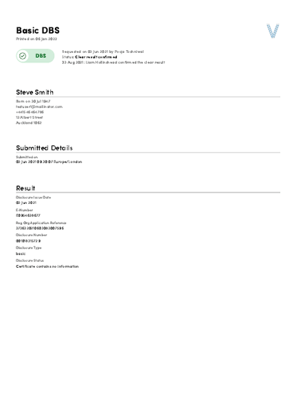 DBS Check Sample Report