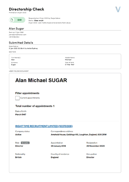 Directorship Check Sample Report