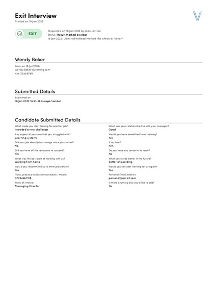 Exit Interview Sample Report