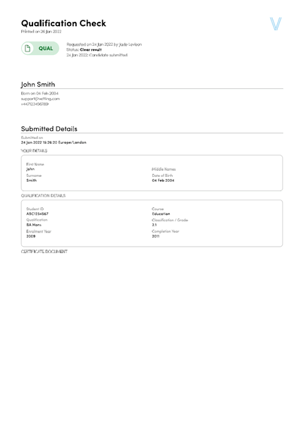 Qualification Check Sample Report